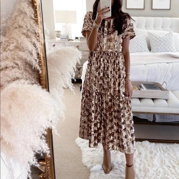 Anthropologie Dresses & Skirts - NEW Anthropologie pink rose gold sequence midi dress